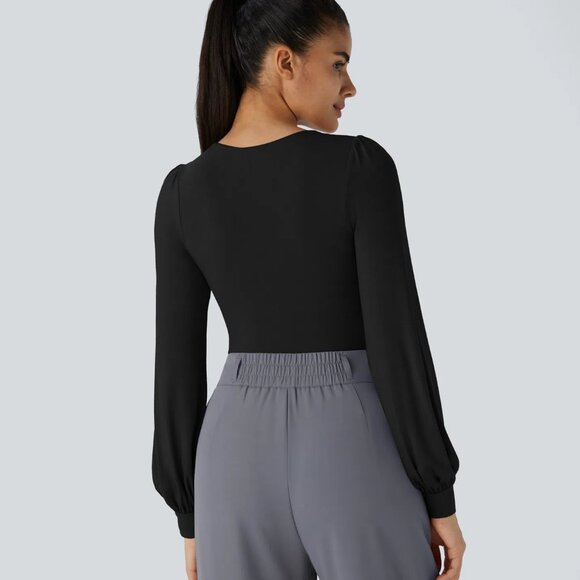 Halara V Neck Long Sleeve Button Work Bodysuit β Black π€ Size XL Nwot - Picture 4 of 5